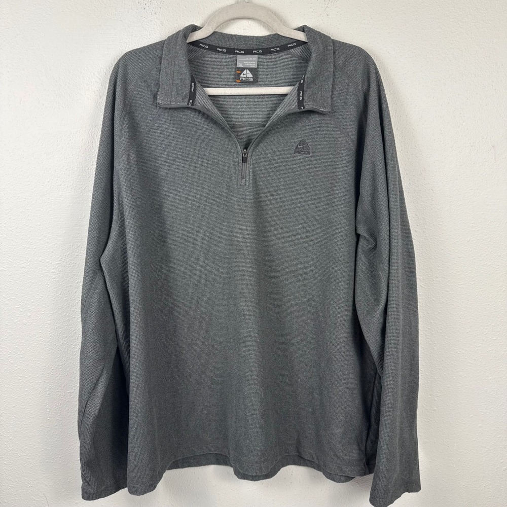 Nike ACG Mens XL Grey Waffle Knit Quarter Zip Pullover Technical Fleece Jacket‎